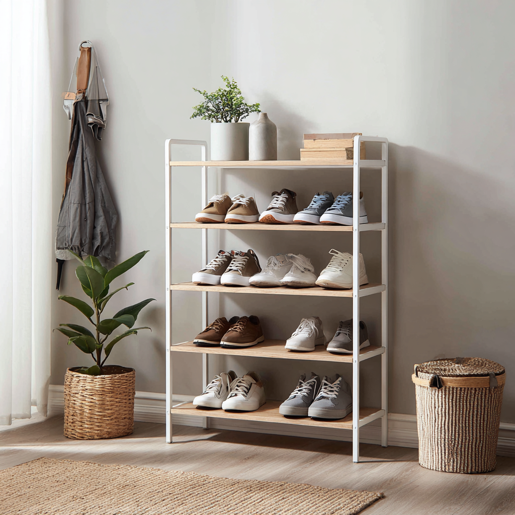 Meuble à chaussures - métal - 80x30x110 cm - blanc-marron - design ouvert-Interiorilo