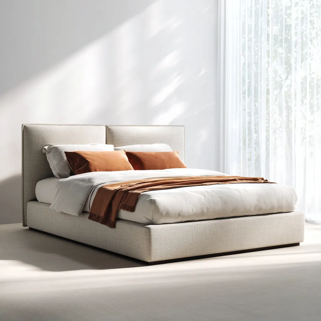 Lit double - tissu - 200x160x118 cm - beige - design contemporain-Interiorilo