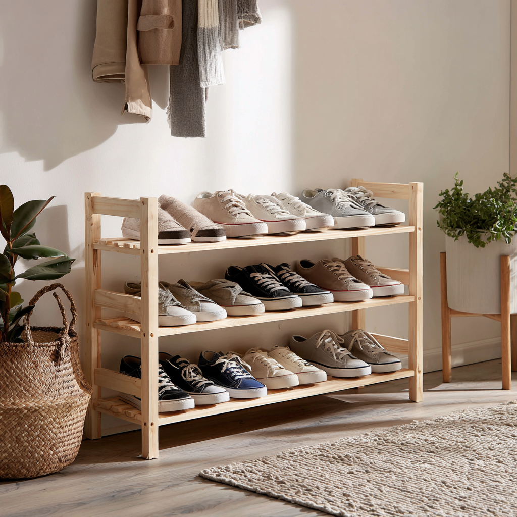 Meuble à chaussures - bois - 100x27x60 cm - bois naturel - design ouvert-Interiorilo