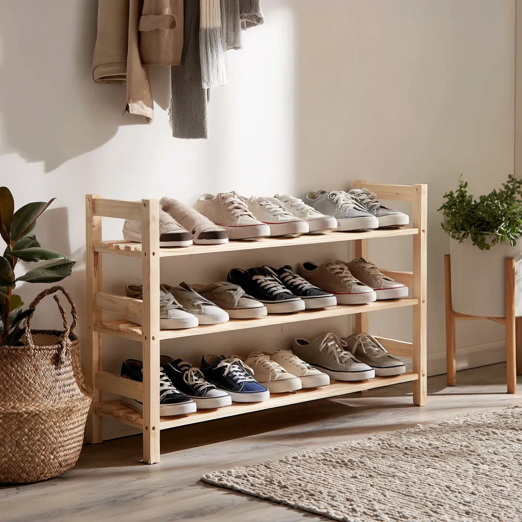 Meuble à chaussures - bois - 100x27x60 cm - bois naturel - design ouvert-Interiorilo