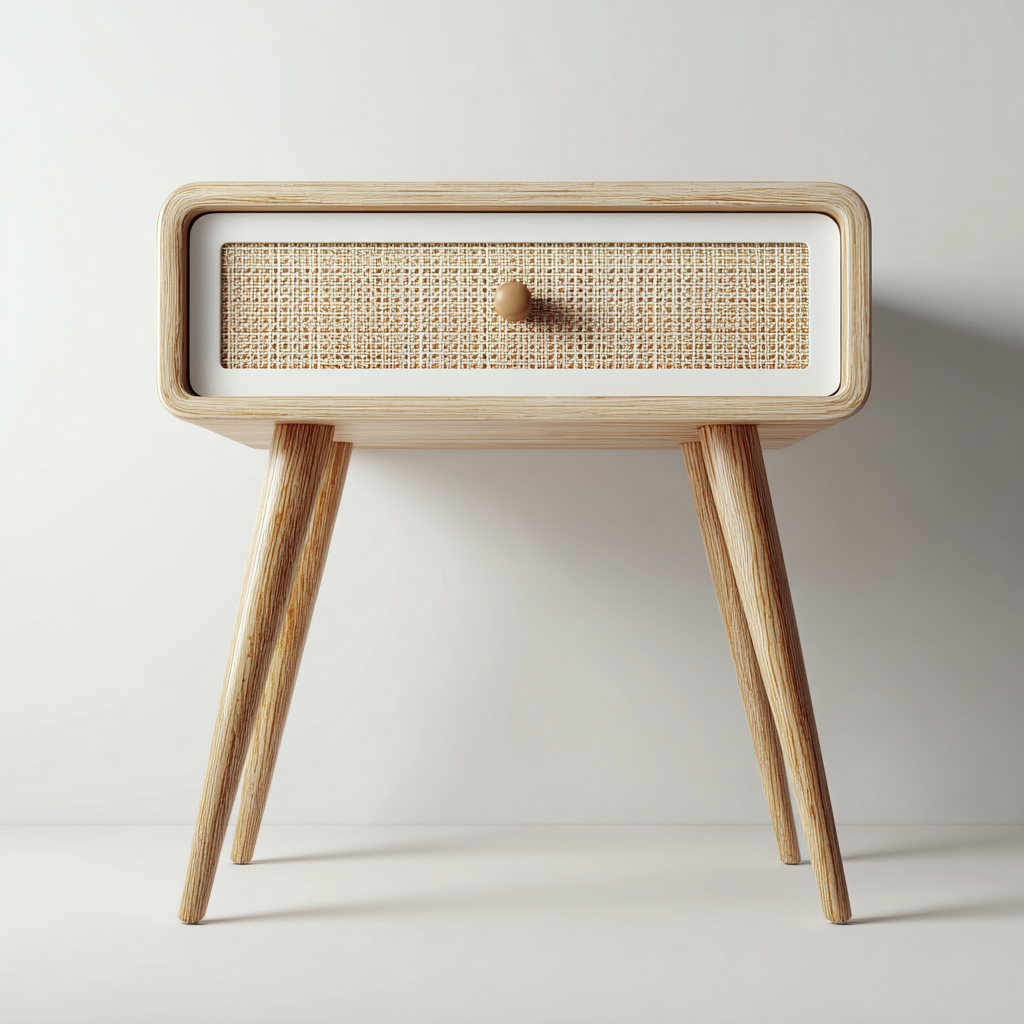 Table de chevet-bois-rotin-44x32x58 cm-bois naturel-design scandinave-Interiorilo