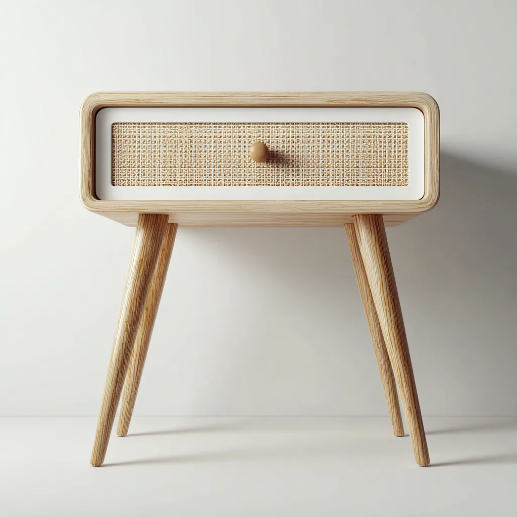 Table de chevet-bois-rotin-44x32x58 cm-bois naturel-design scandinave-Interiorilo