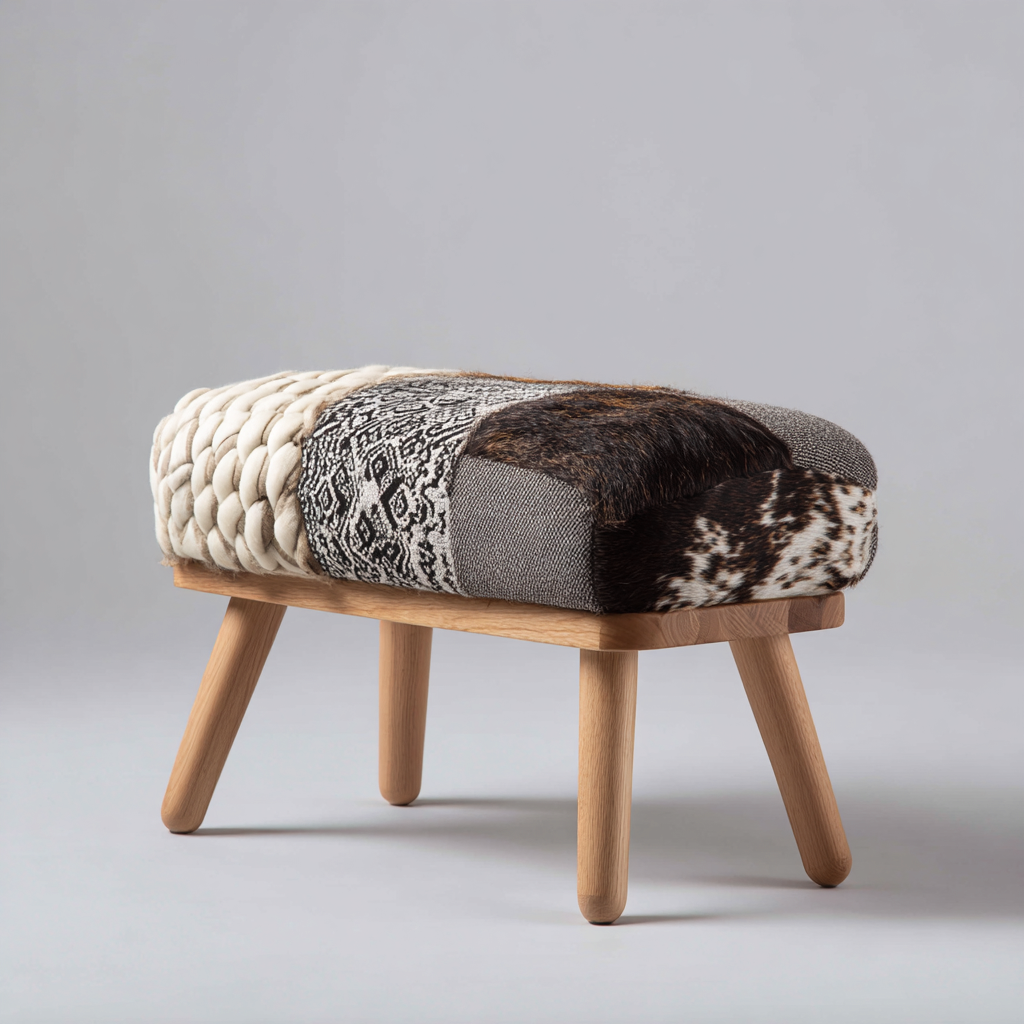 Banc de lit-bois-tissu-80x35x45 cm-multicolore-style bohème-Interiorilo