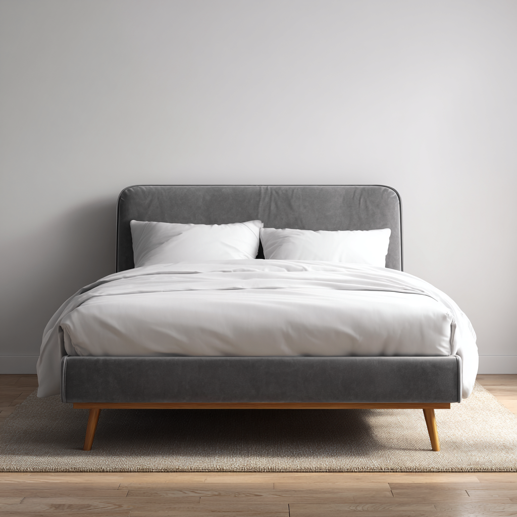 Lit double - velours - 200x160x105 cm - gris - design contemporain-Interiorilo