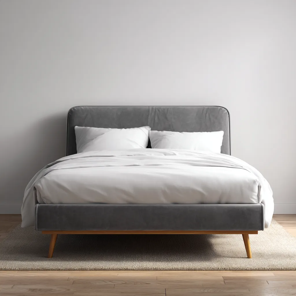 Lit double - velours - 200x160x105 cm - gris - design contemporain-Interiorilo