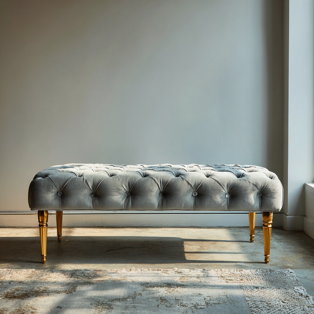 Banc de lit-métal-velours-138x44x49 cm-gris-style moderne-Interiorilo
