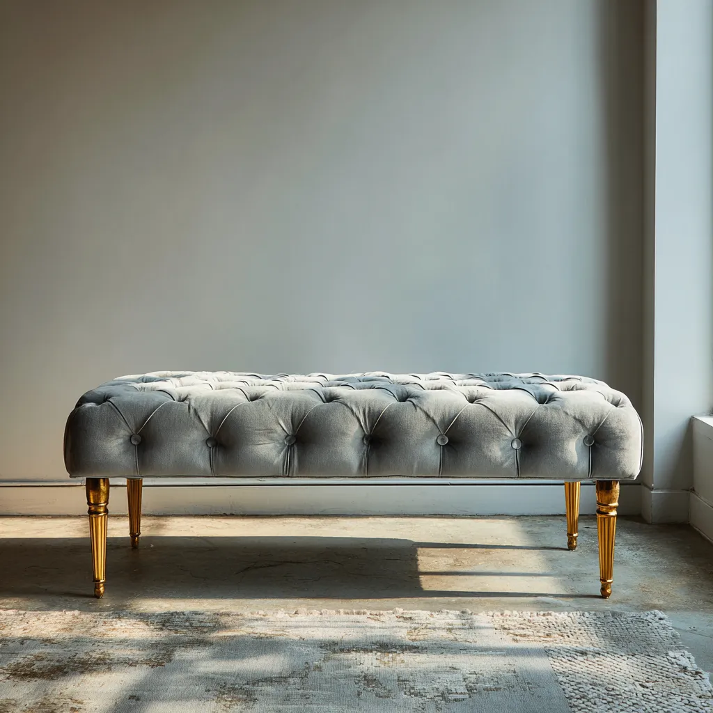 Banc de lit-métal-velours-138x44x49 cm-gris-style moderne-Interiorilo