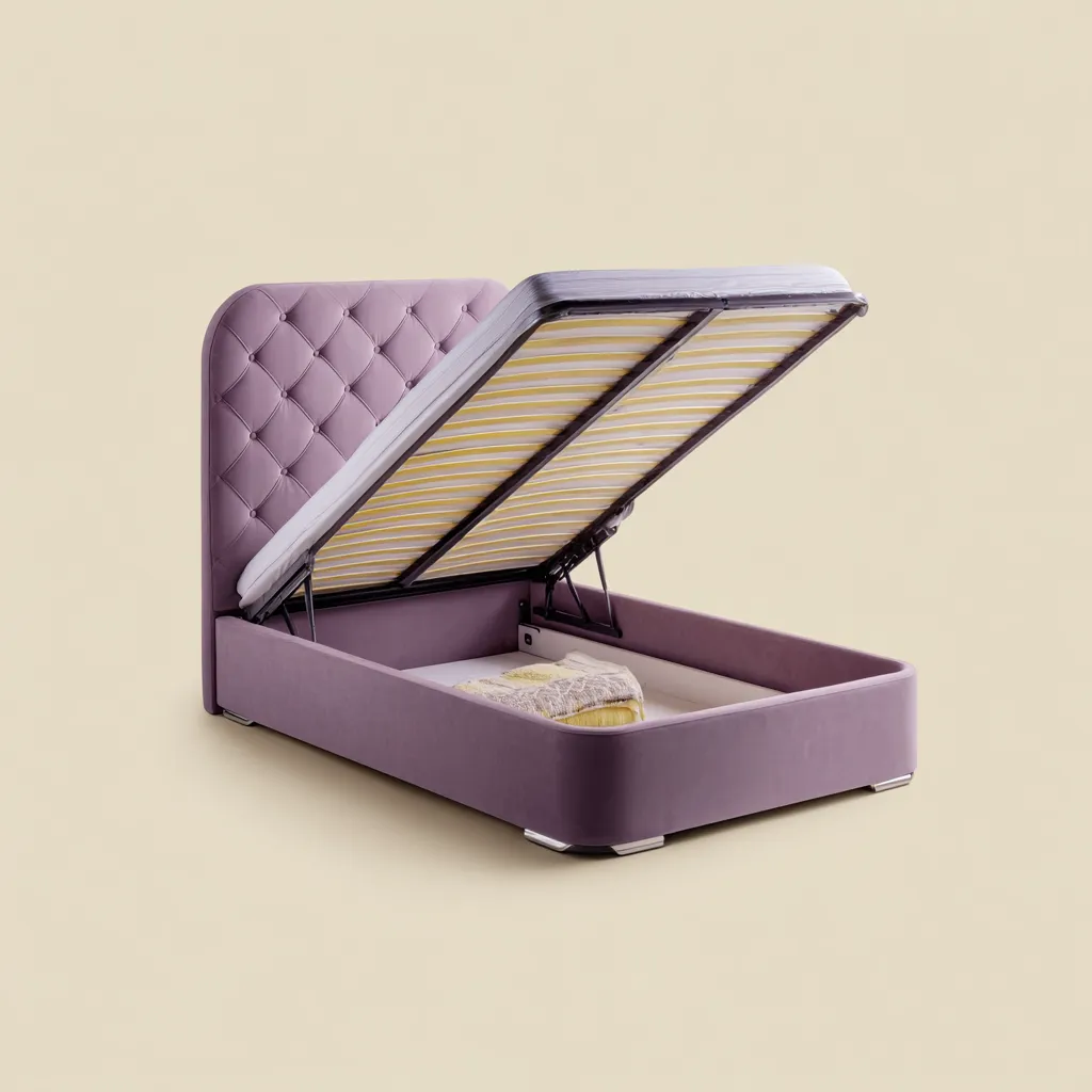 Lit double - velours - 200x160x118 cm - violet - design contemporain-Interiorilo