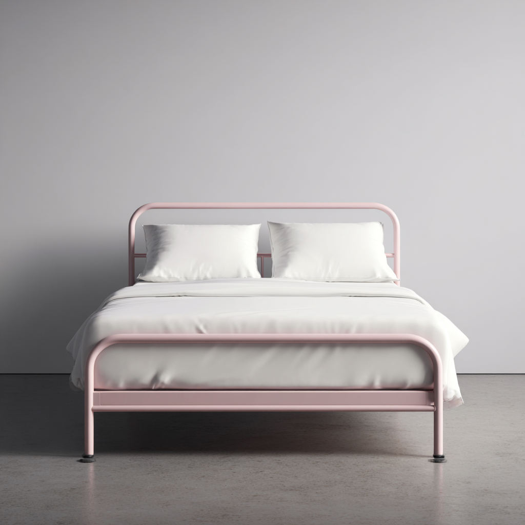 Lit double - cadre en métal - 205x150x98 cm - rose clair - style rétro contemporain-Interiorilo