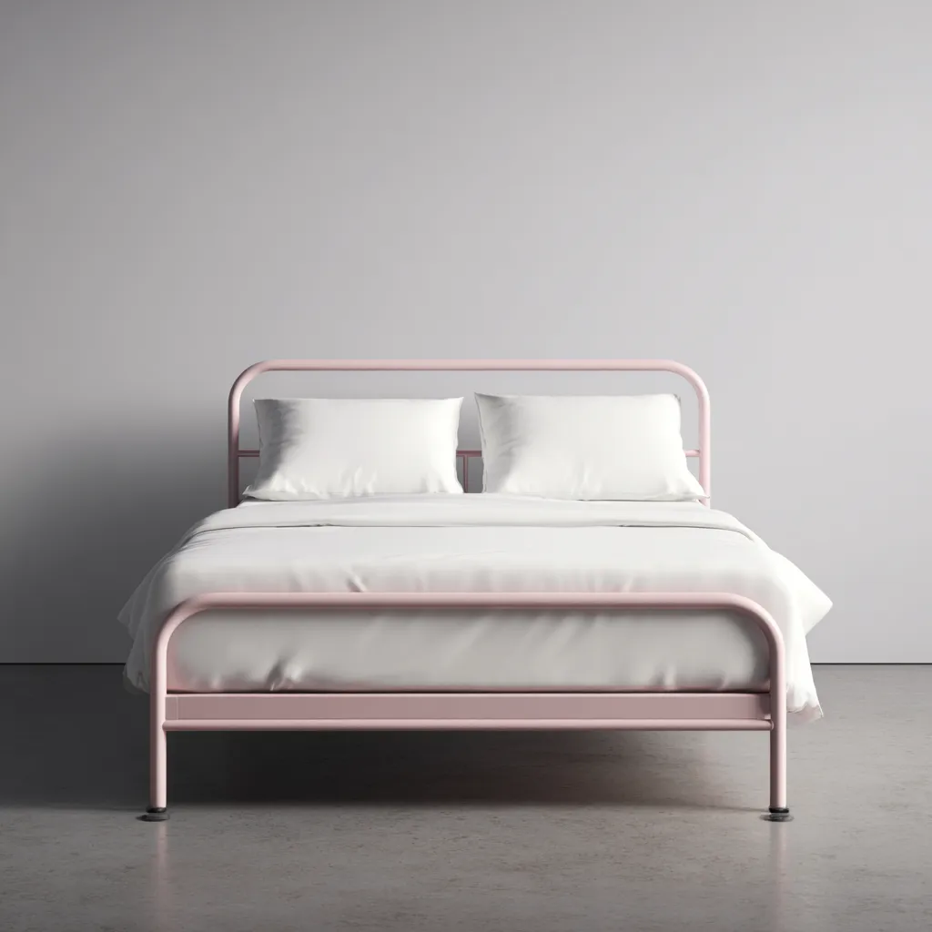 Lit double - cadre en métal - 205x150x98 cm - rose clair - style rétro contemporain-Interiorilo