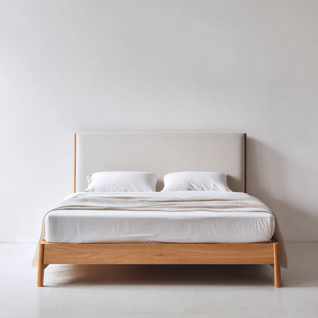 Lit double - bois-tissu - 200x160x108 cm - chêne-beige - design contemporain-Interiorilo
