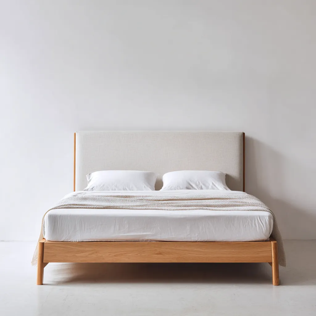 Lit double - bois-tissu - 200x160x108 cm - chêne-beige - design contemporain-Interiorilo