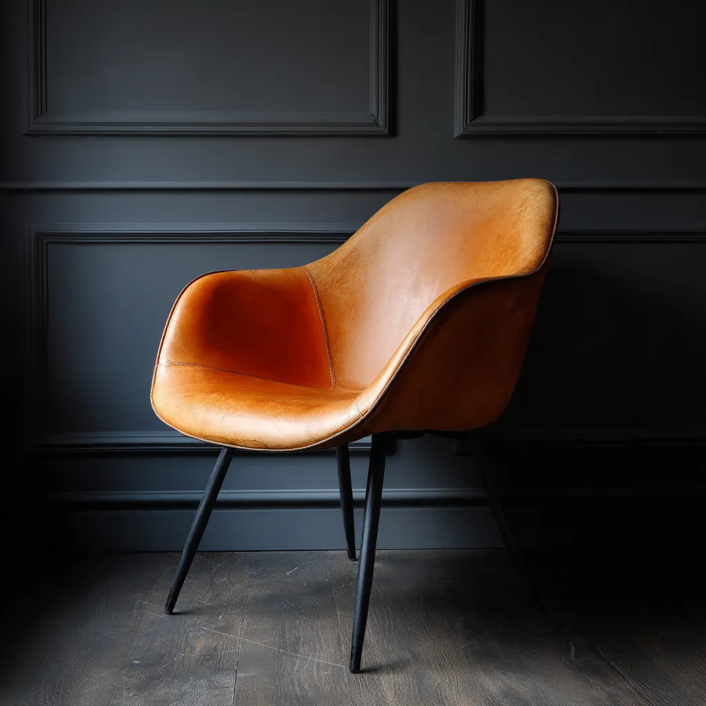 Chaise de salle à manger - cuir - 55x50x84 cm - orange-noir - design moderne-Interiorilo