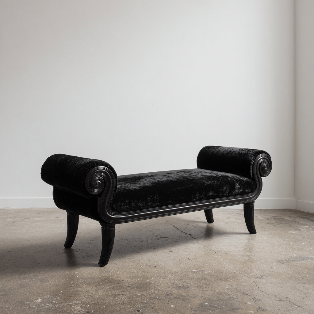 Banc de lit-bois-velours-135x45x55 cm-noir-style classique-Interiorilo