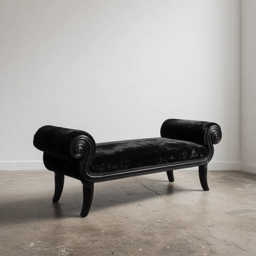 Banc de lit-bois-velours-135x45x55 cm-noir-style classique-Interiorilo