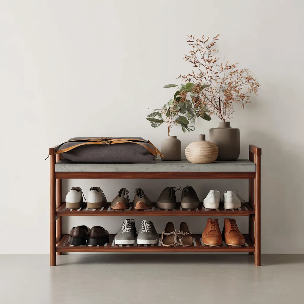 Meuble à chaussures - bois - 95x32x55 cm - marron-gris - design ouvert-Interiorilo