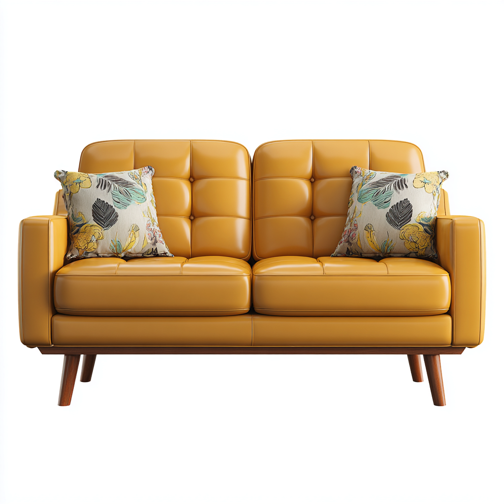 Canapé droit - cuir - 152x84x86 cm - jaune - style contemporain-Interiorilo