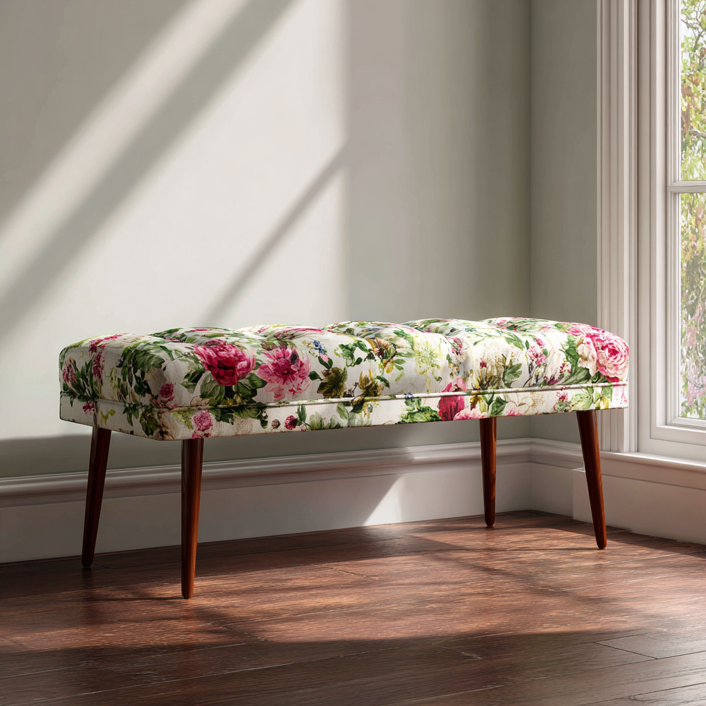 Banc de lit-Tissu-Bois-115x40x46 cm-multicolore-Style romantique-Interiorilo