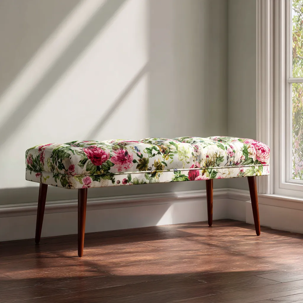 Banc de lit-Tissu-Bois-115x40x46 cm-multicolore-Style romantique-Interiorilo