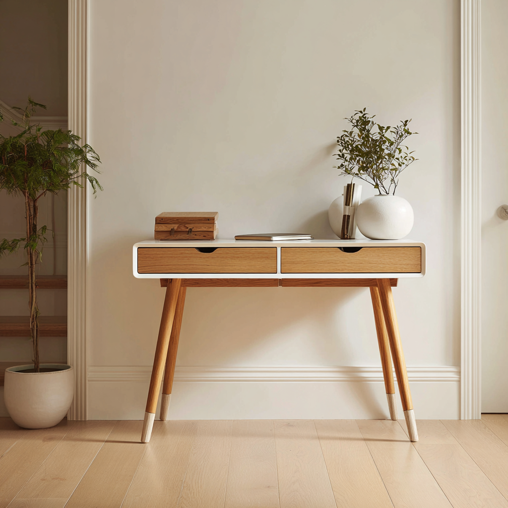 Bureau - bois - plastique - 90x35x75 cm - chêne clair - design scandinave-Interiorilo