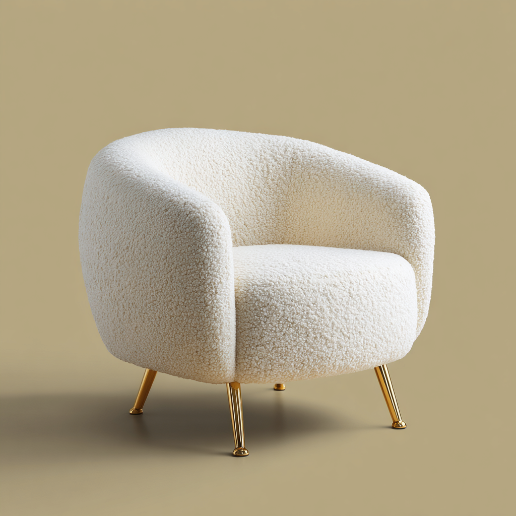 Fauteuil - tissu bouclette - 74x78x80 cm - blanc - design contemporain-Interiorilo