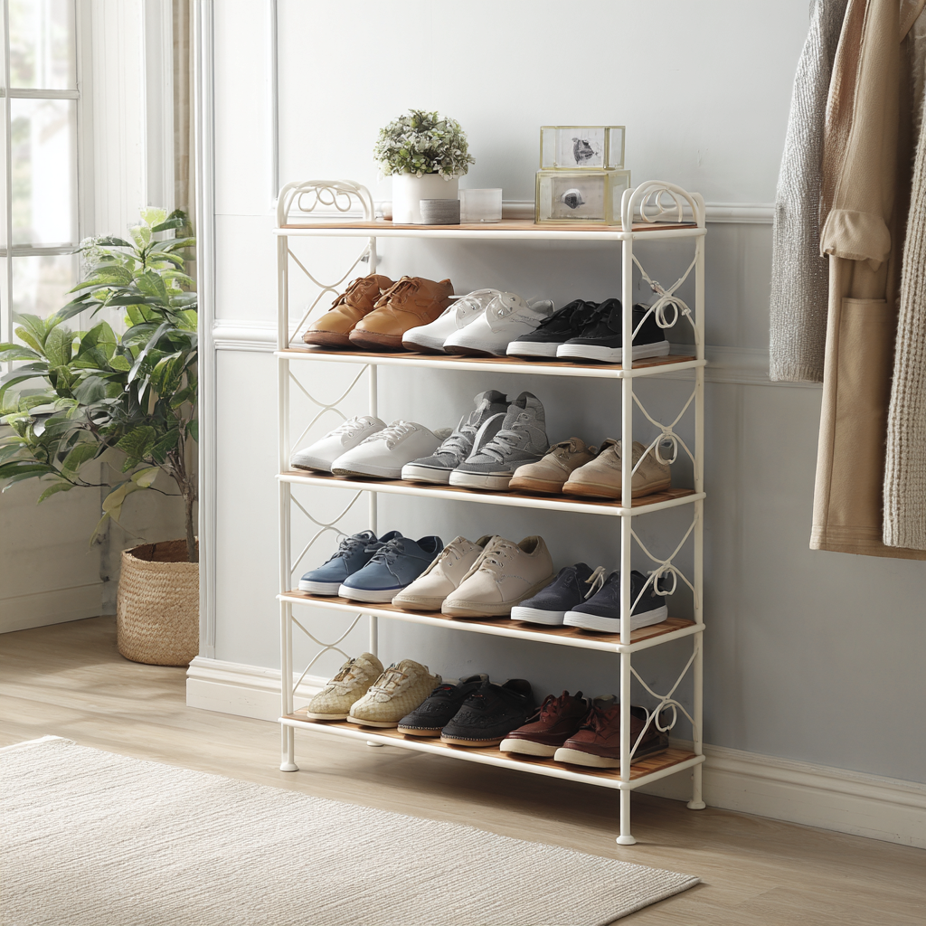 Meuble à chaussures - métal - 80x30x110 cm - blanc-marron - design ouvert-Interiorilo