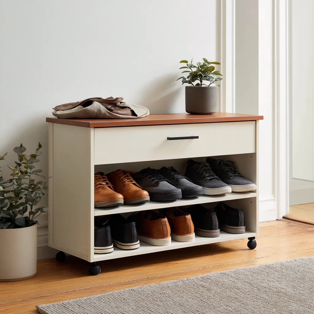 Meuble à chaussures - bois - 80x35x50 cm - beige-bois clair - style moderne-Interiorilo