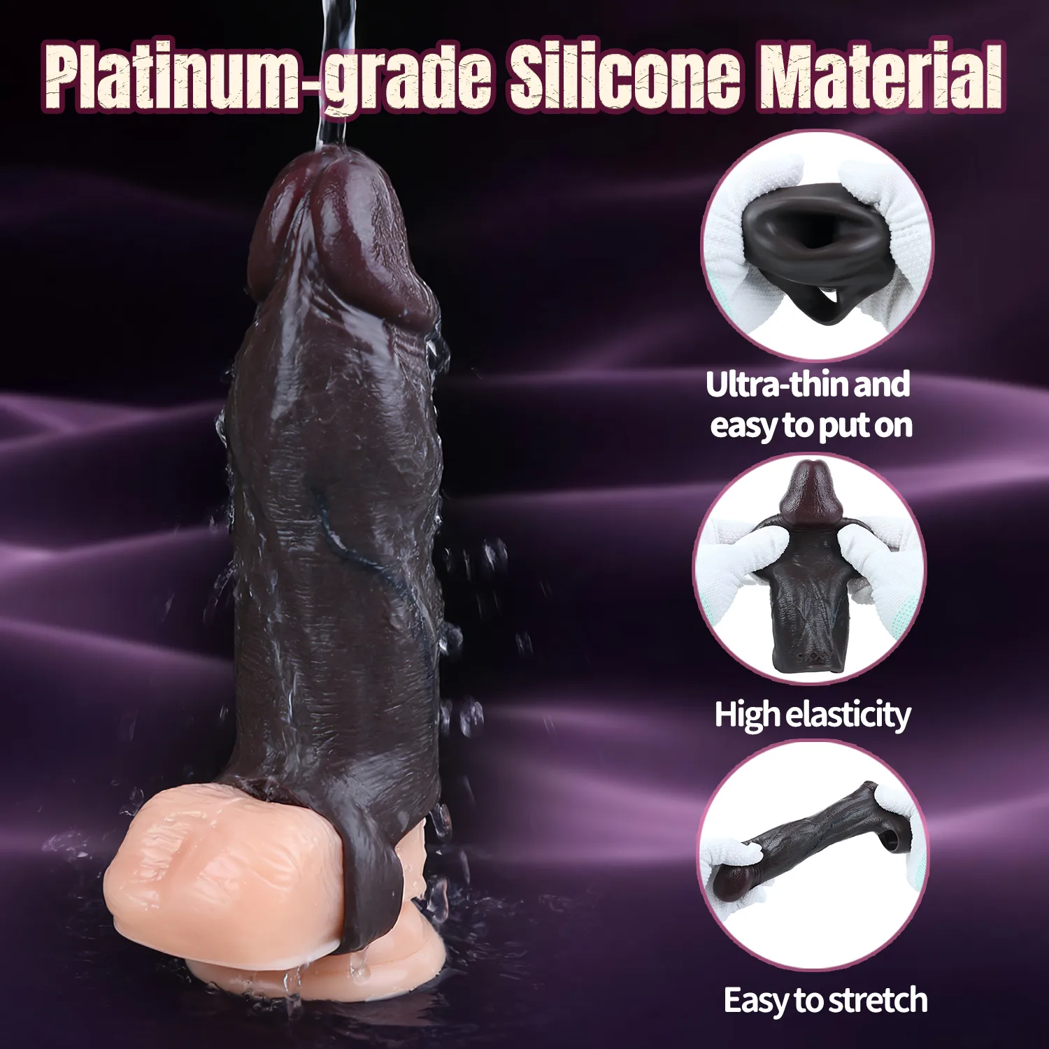 Martin 6.2x 1.7in Black Silicone Realistic Penis Sleeve