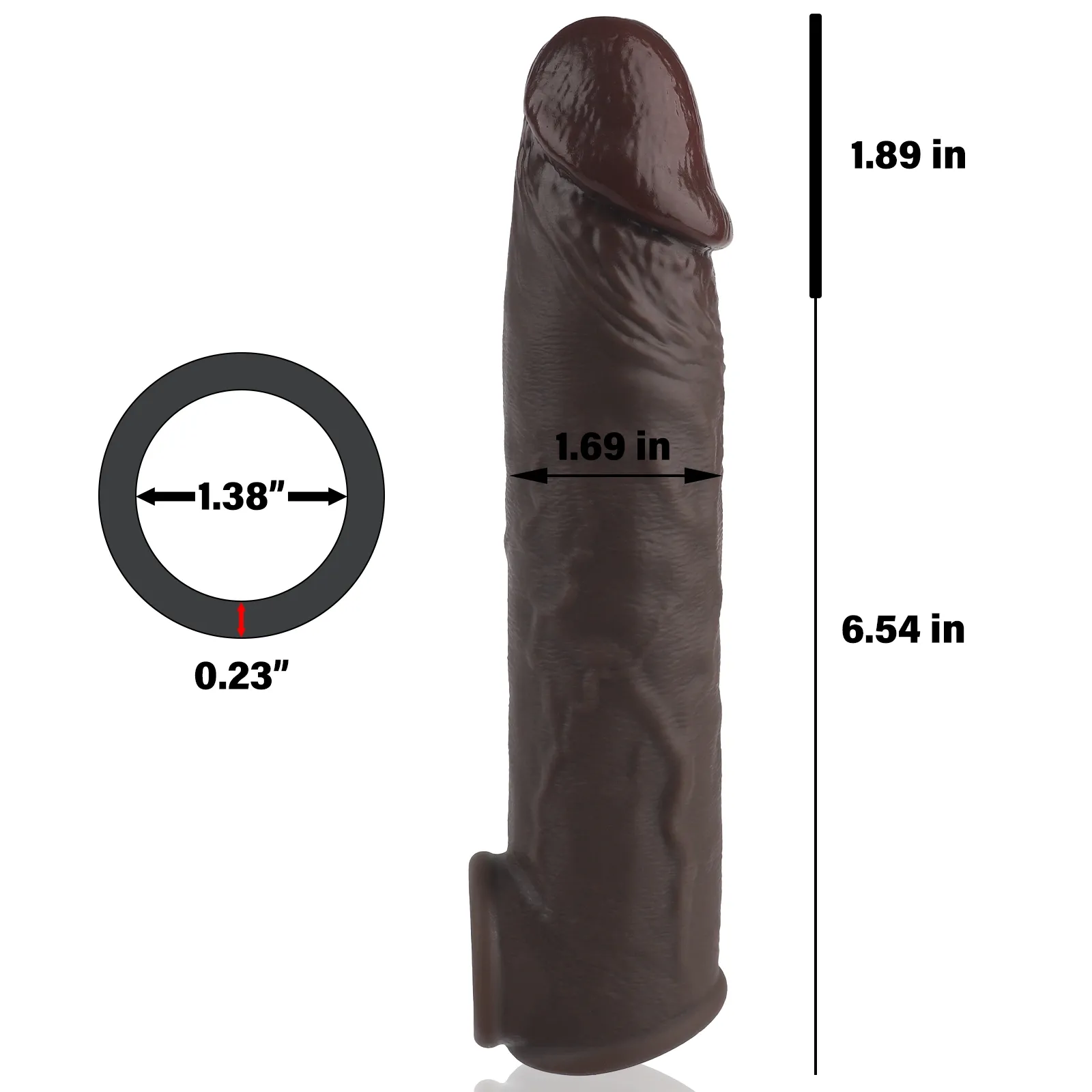 Kimi 8.4 x 1.7in Dark Brown Soft Penis Lengthening Sleeve