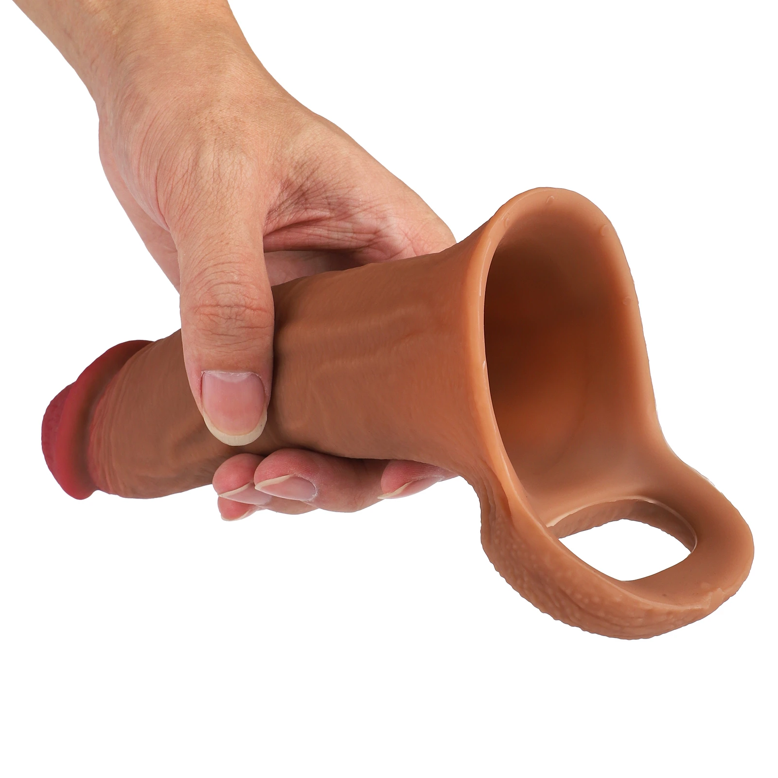 Mehran 8.8x1.77in Brown/Nude Realistic Penis Sleeve (L/M)