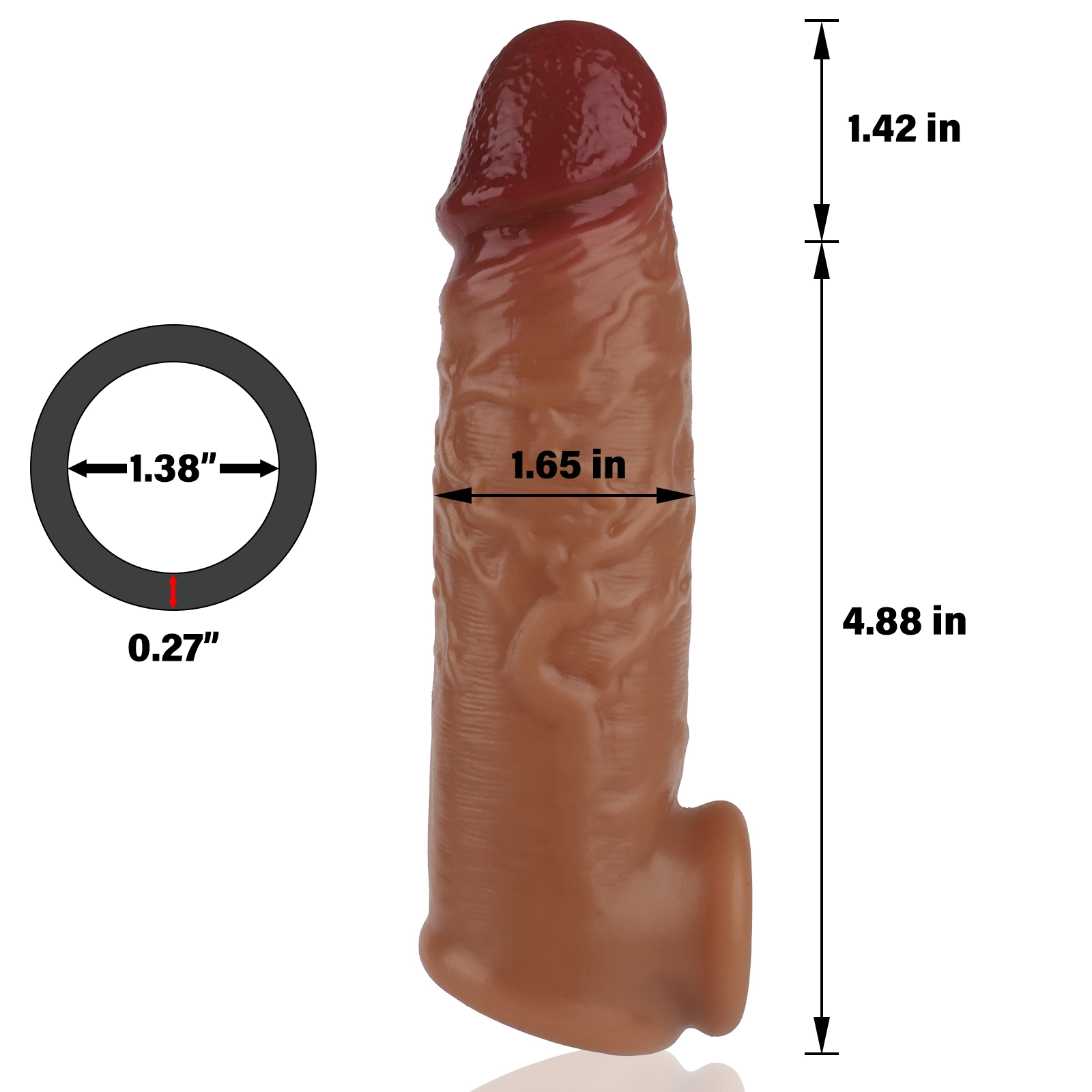 6.3 x 1.65 inches, the most realistic silicone penis sleeve