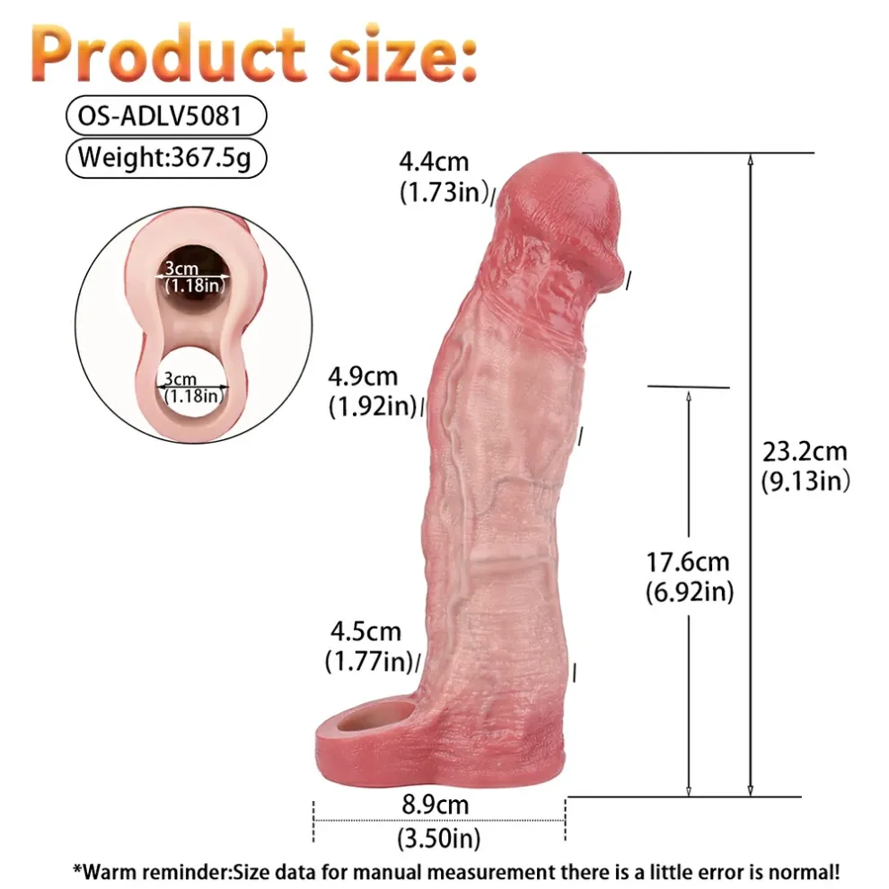 9.13 x 1.92 inch realistic large vibrating dildo with penile sleeve