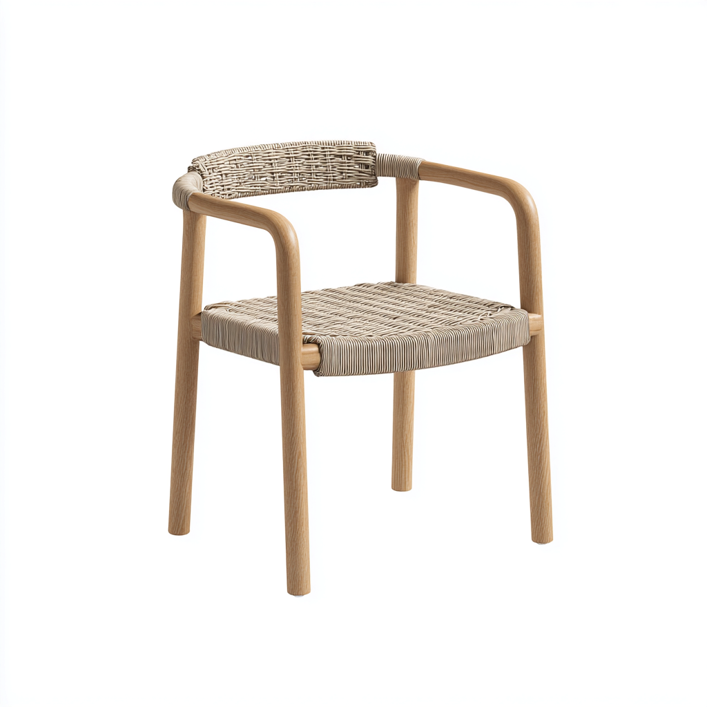 Chaise de salle à manger en bois et corde tressée 50x55x78 cm - beige et chêne clair - style naturel-Comfysta