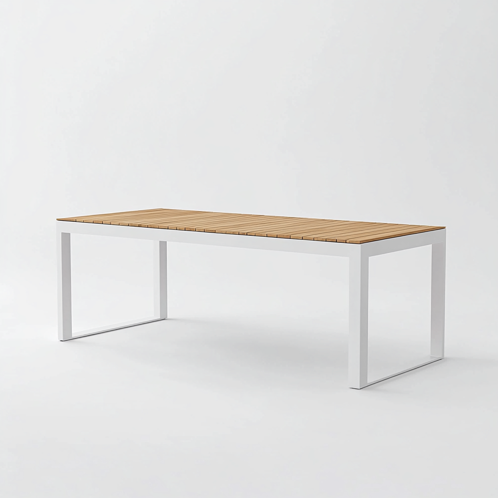 Table de salle à manger rectangulaire en métal et bois 180x90x75 cm - blanc et chêne clair - design minimaliste-Comfysta