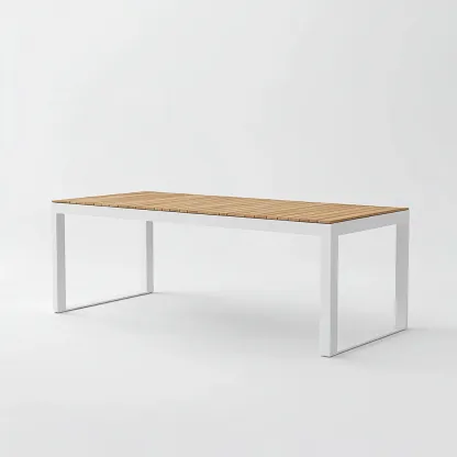 Table de salle à manger rectangulaire en métal et bois 180x90x75 cm - blanc et chêne clair - design minimaliste-Comfysta
