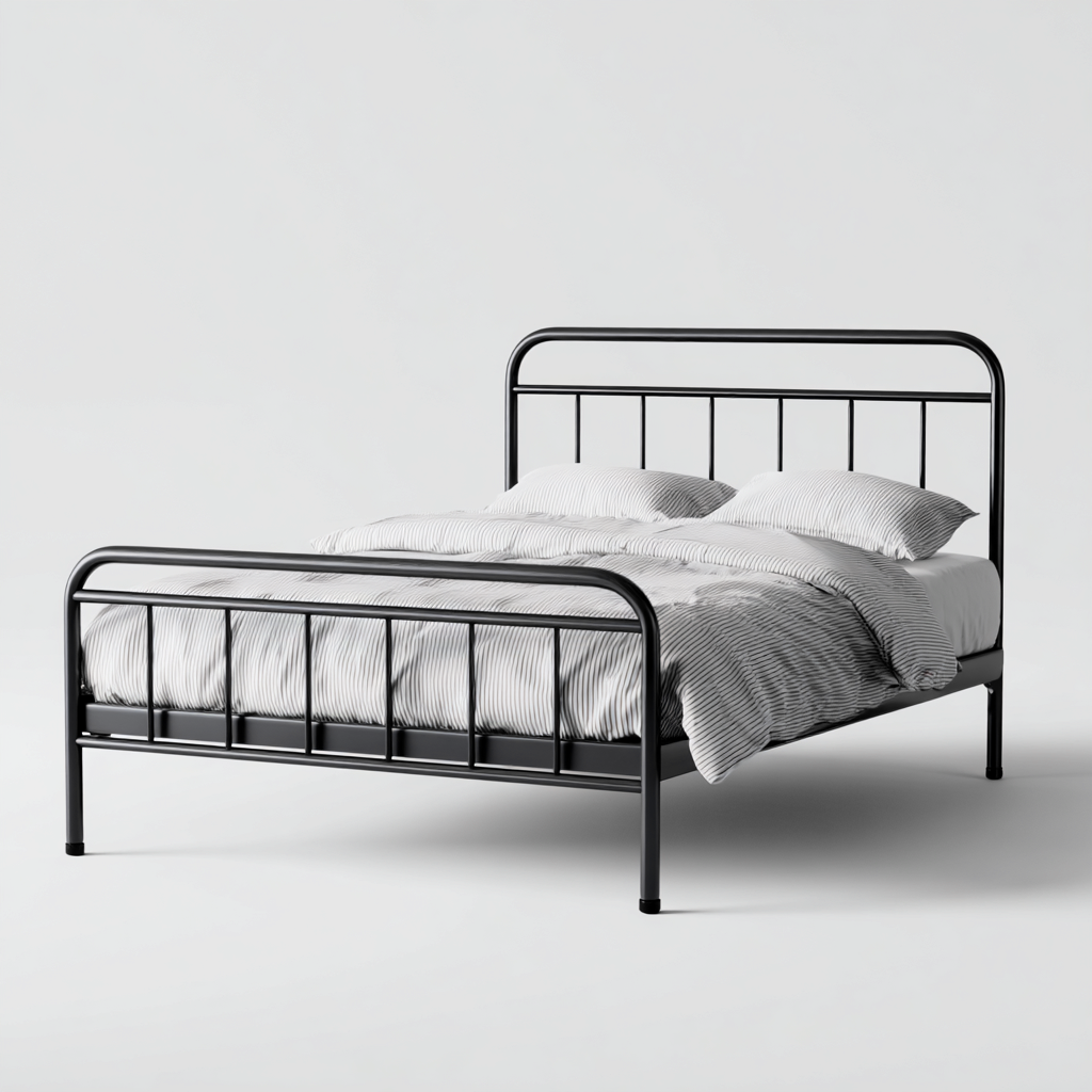 Lit double en métal 200x160x100 cm - noir - style industriel rétro-Comfysta