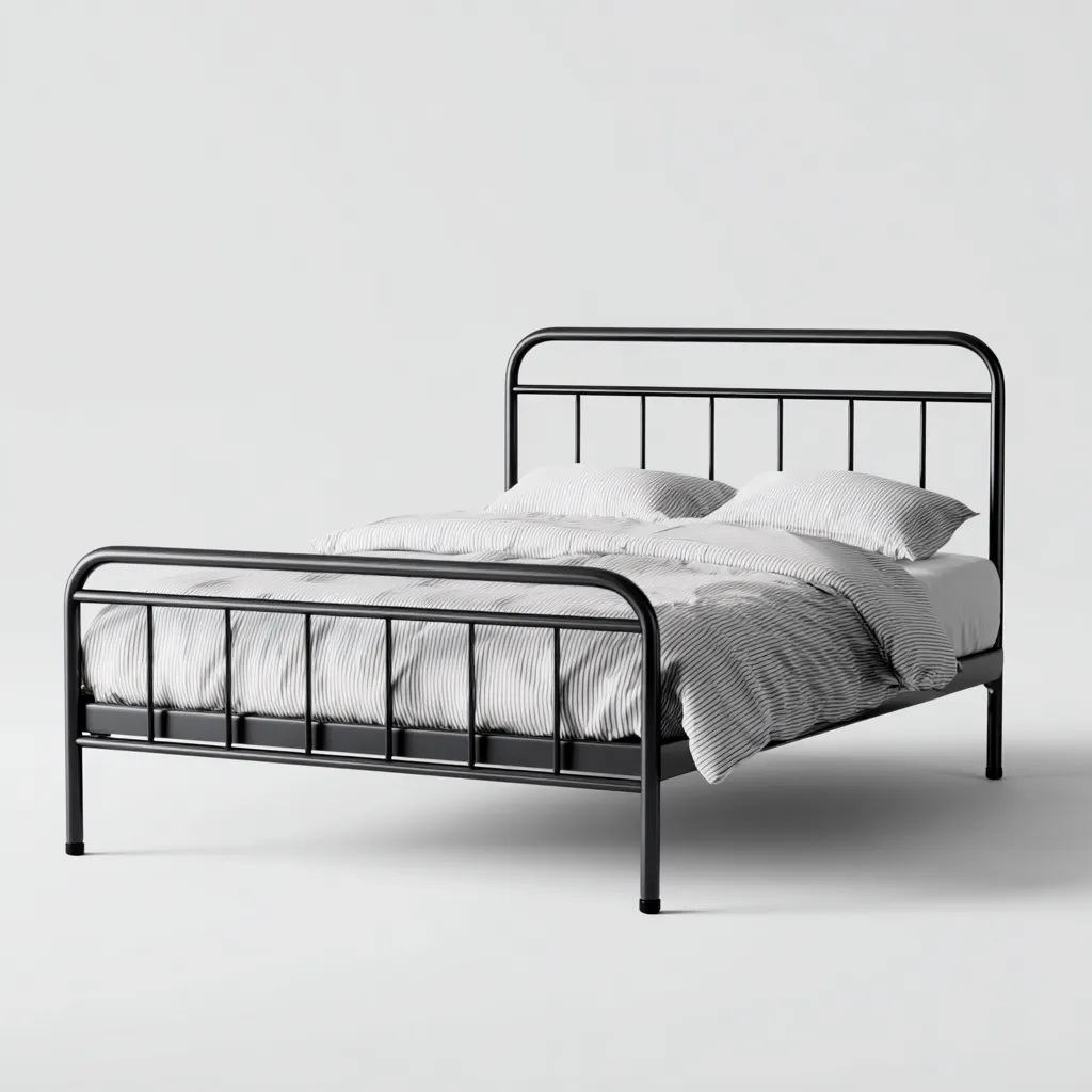 Lit double en métal 200x160x100 cm - noir - style industriel rétro-Comfysta