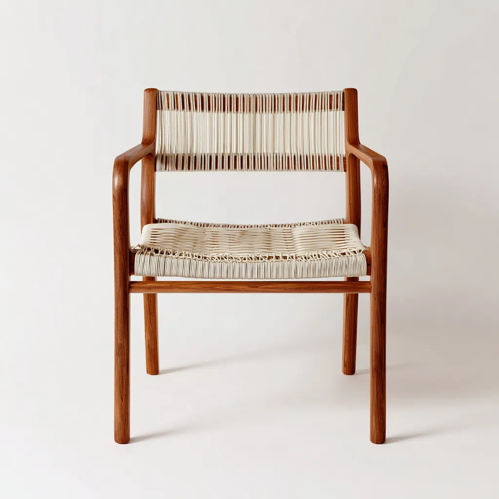 Chaise de salle à manger en bois et corde 52x54x82 cm - noyer et beige - pour salle à manger-Comfysta