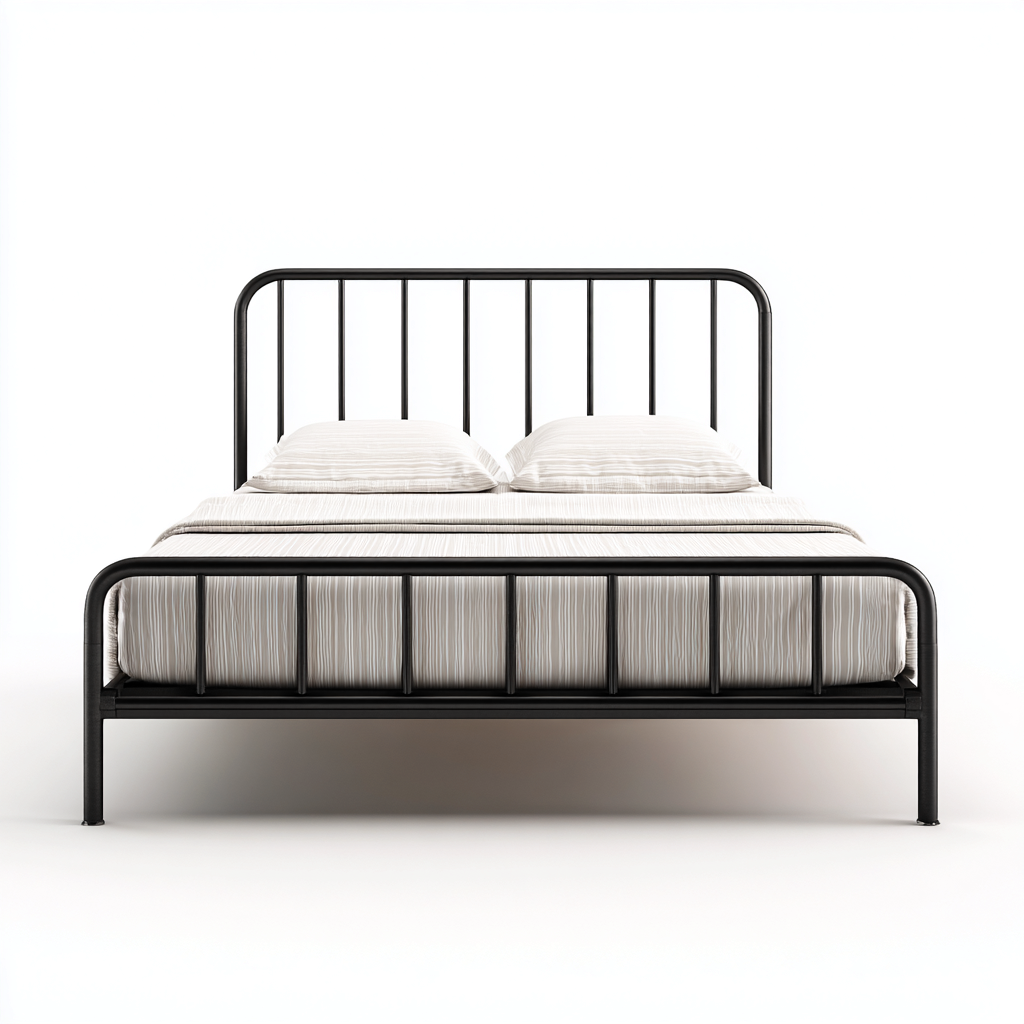 Lit double en métal noir 200x165x100 cm - style industriel - cadre tubulaire droit en acier peint-Comfysta