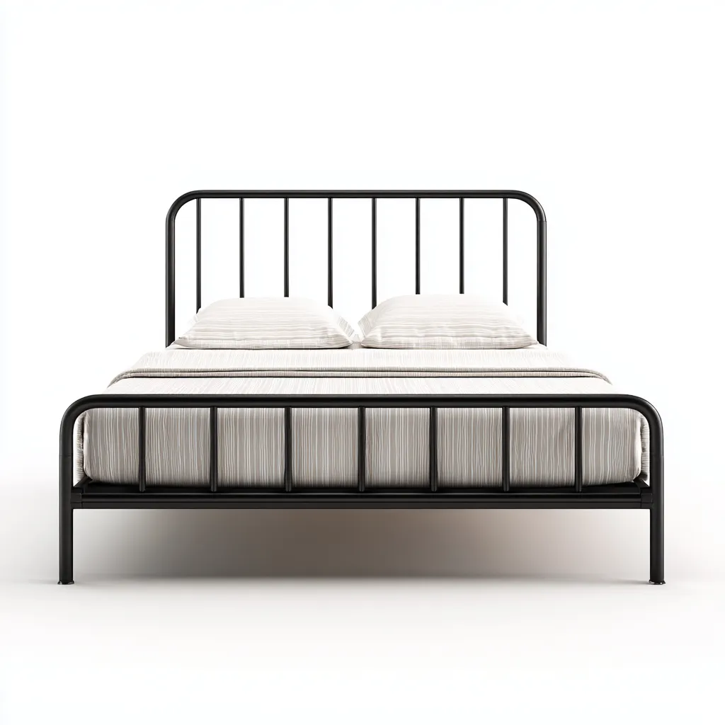 Lit double en métal noir 200x165x100 cm - style industriel - cadre tubulaire droit en acier peint-Comfysta