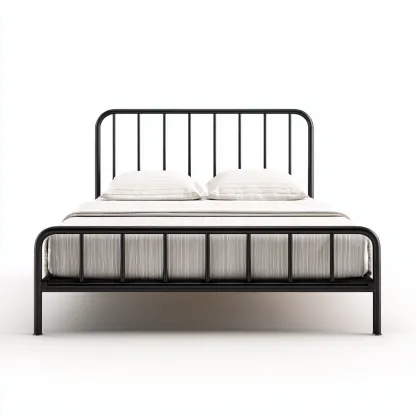 Lit double en métal noir 200x165x100 cm - style industriel - cadre tubulaire droit en acier peint-Comfysta