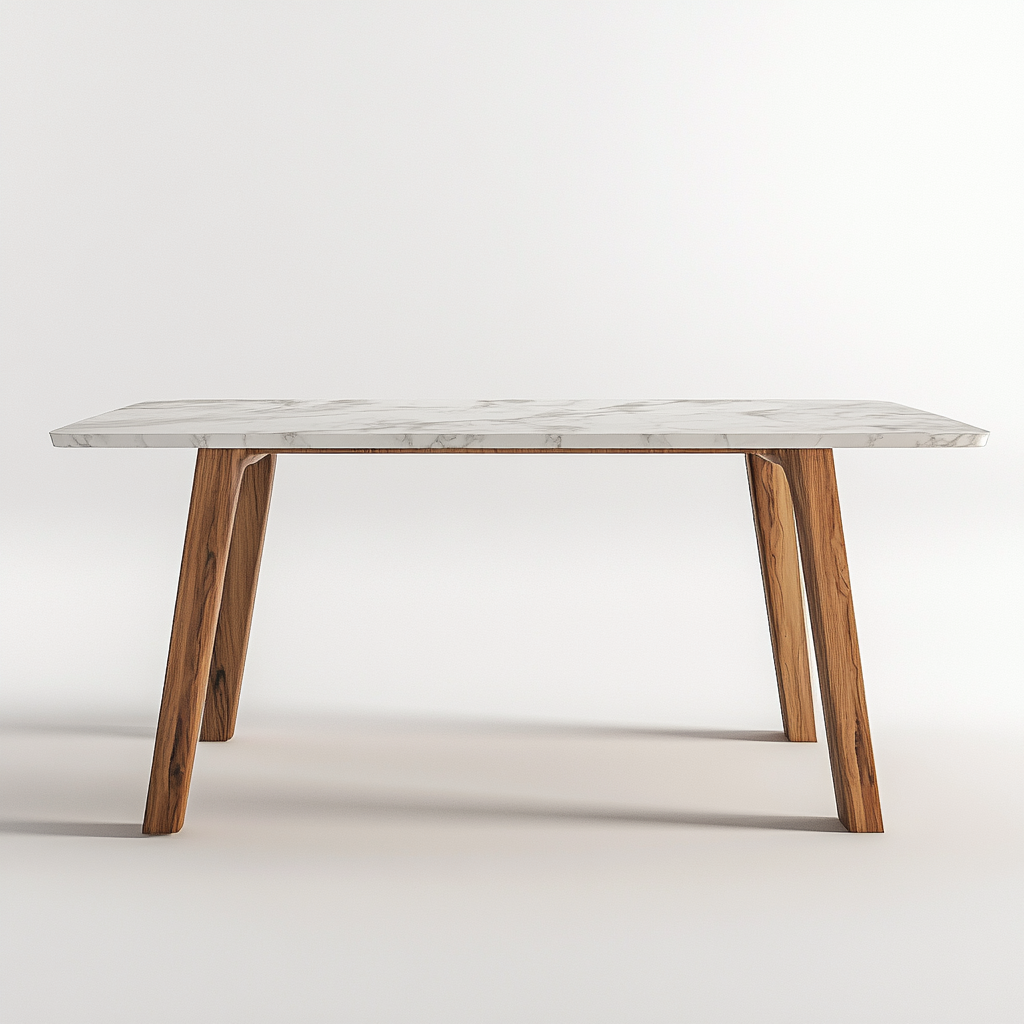 Table à manger rectangulaire en MDF avec plateau effet marbre et pieds en bois 160x90x75 cm - blanc/noyer - style moderne naturel-Comfysta