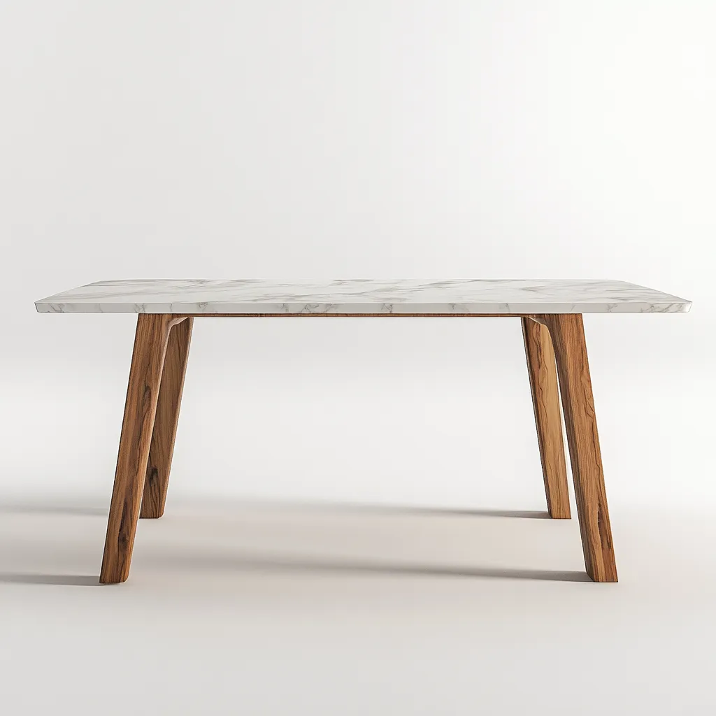 Table à manger rectangulaire en MDF avec plateau effet marbre et pieds en bois 160x90x75 cm - blanc/noyer - style moderne naturel-Comfysta