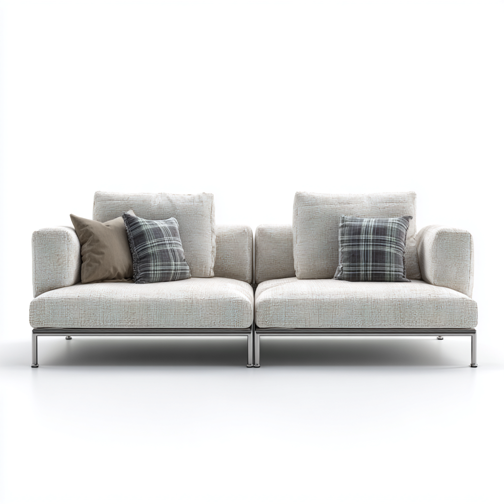 Canapé trois places en tissu beige clair avec base métallique argent 190x90x80 cm - style moderne minimaliste pour salon-Comfysta