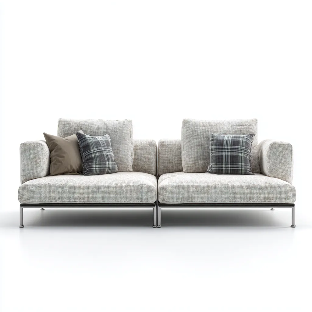 Canapé trois places en tissu beige clair avec base métallique argent 190x90x80 cm - style moderne minimaliste pour salon-Comfysta