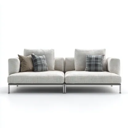 Canapé trois places en tissu beige clair avec base métallique argent 190x90x80 cm - style moderne minimaliste pour salon-Comfysta