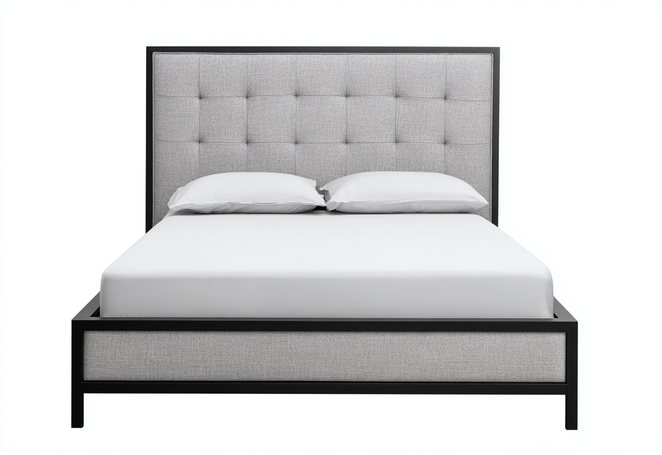 Lit double tapissé 200x160x100 cm - gris clair/noir - style moderne industriel-Comfysta