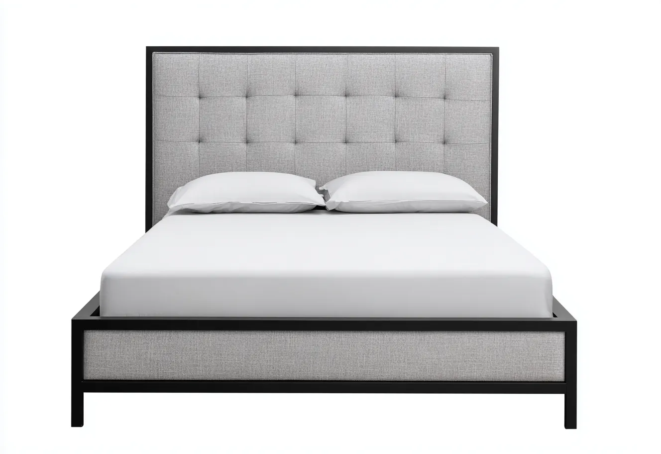 Lit double tapissé 200x160x100 cm - gris clair/noir - style moderne industriel-Comfysta