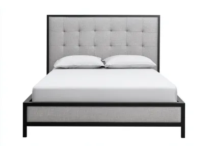 Lit double tapissé 200x160x100 cm - gris clair/noir - style moderne industriel-Comfysta