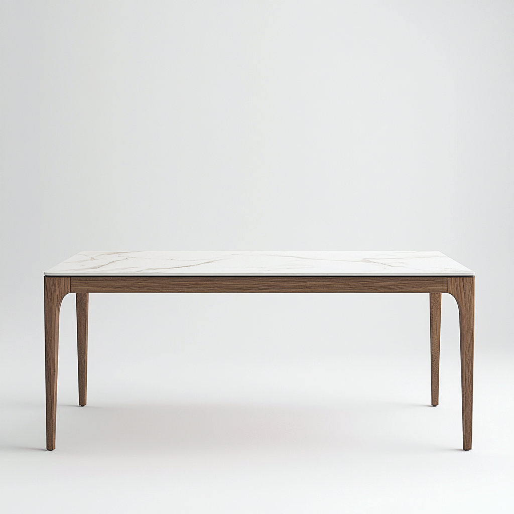 Table à manger rectangulaire avec plateau effet marbre et structure en bois 180x90x75 cm - blanc/noyer - style contemporain-Comfysta
